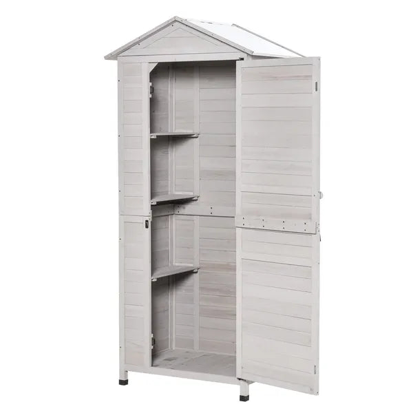 Garden Cabinet Light Gray Wooden 4-Tier Backyard Storage Shed 3 Shelves Lockable Organizer Tin Roof Magnetic Latch - product image 8