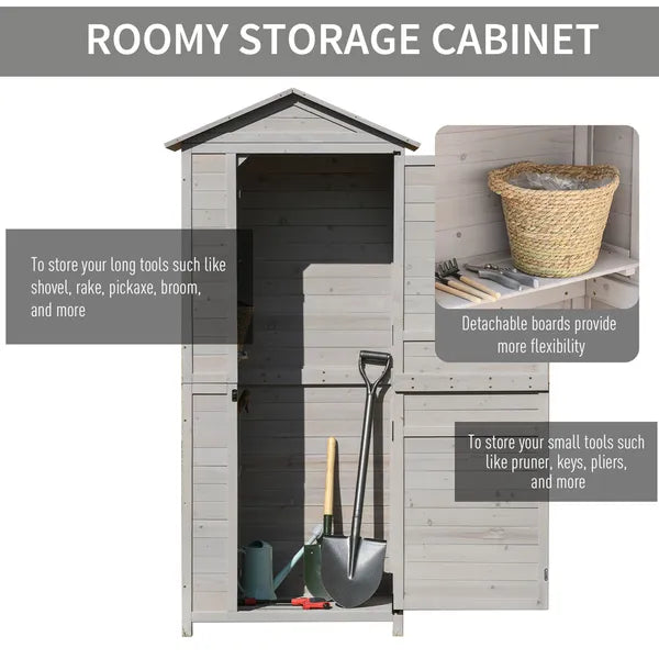 Garden Cabinet Light Gray Wooden 4-Tier Backyard Storage Shed 3 Shelves Lockable Organizer Tin Roof Magnetic Latch - product image 4
