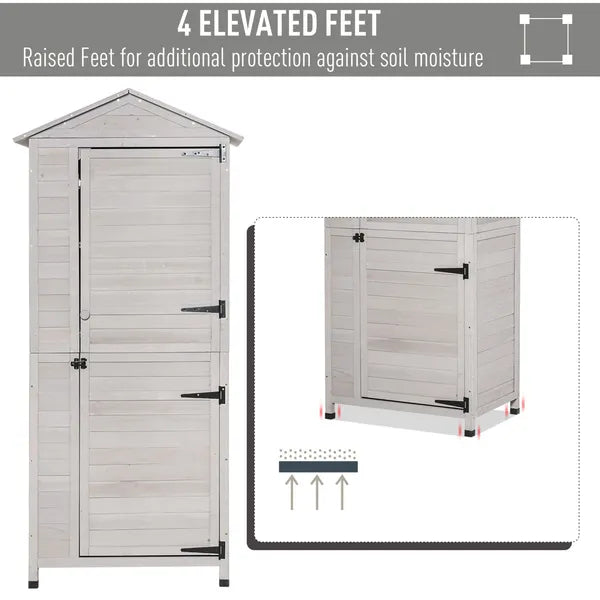 Garden Cabinet Light Gray Wooden 4-Tier Backyard Storage Shed 3 Shelves Lockable Organizer Tin Roof Magnetic Latch - product image 7