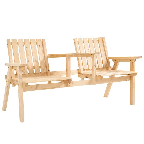 Garden Loveseat with Umbrella Hole Middle Table Natural Wood Tone - product image 1