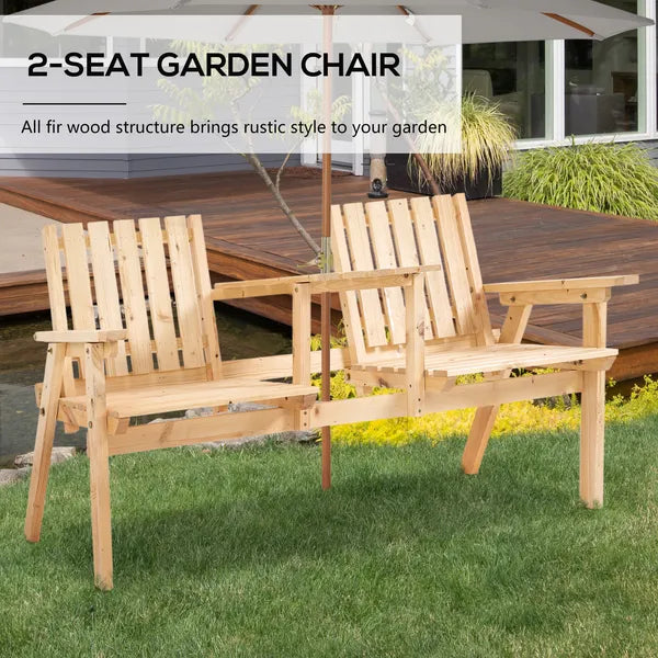 Garden Loveseat with Umbrella Hole Middle Table Natural Wood Tone - product image 4