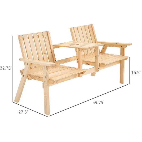 Garden Loveseat with Umbrella Hole Middle Table Natural Wood Tone - product image 3
