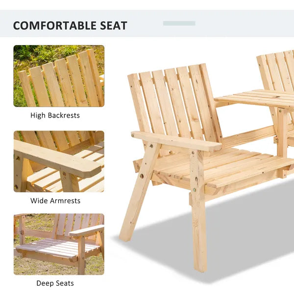 Garden Loveseat with Umbrella Hole Middle Table Natural Wood Tone - product image 7