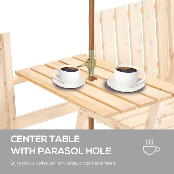 Garden Loveseat with Umbrella Hole Middle Table Natural Wood Tone - product image 5
