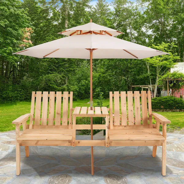 Garden Loveseat with Umbrella Hole Middle Table Natural Wood Tone - product image 10