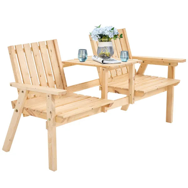Garden Loveseat with Umbrella Hole Middle Table Natural Wood Tone - product image 11