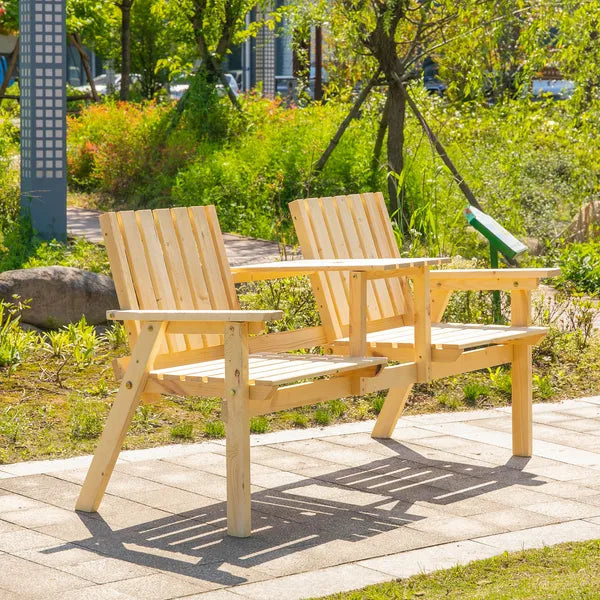 Garden Loveseat with Umbrella Hole Middle Table Natural Wood Tone - product image 2