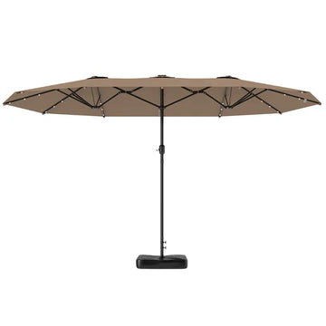Garden Parasol 14.4 ft. Double-Sided Sun Umbrella with Base, Patio Parasol with LED Solar Lights, Khaki - product image 1
