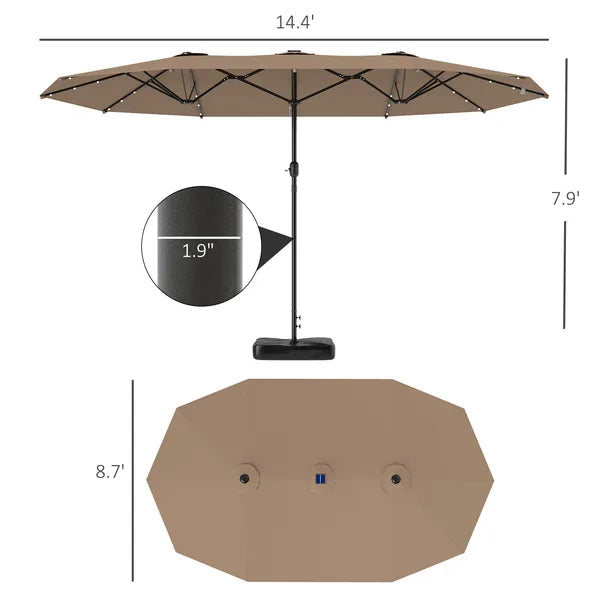 Garden Parasol 14.4 ft. Double-Sided Sun Umbrella with Base, Patio Parasol with LED Solar Lights, Khaki - product image 3