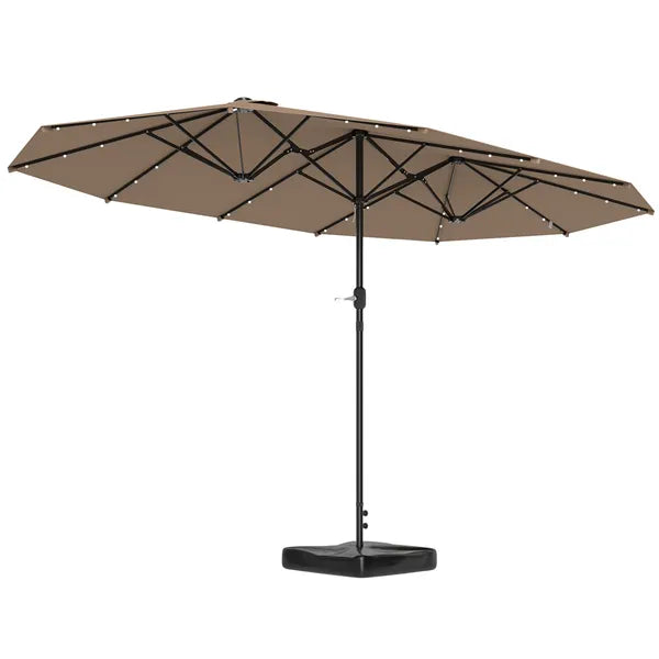 Garden Parasol 14.4 ft. Double-Sided Sun Umbrella with Base, Patio Parasol with LED Solar Lights, Khaki - product image 11