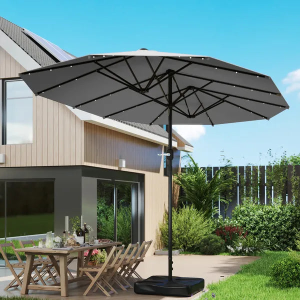 Outsunny Garden Parasol 14.4ft Double-Sided Sun Umbrella with Base, Patio Parasol with LED Solar Lights, Gray - product image 8