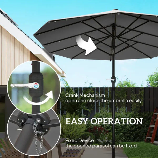 Outsunny Garden Parasol 14.4ft Double-Sided Sun Umbrella with Base, Patio Parasol with LED Solar Lights, Gray - product image 6