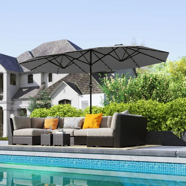 Outsunny Garden Parasol 14.4ft Double-Sided Sun Umbrella with Base, Patio Parasol with LED Solar Lights, Gray - product image 10