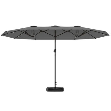 Outsunny Garden Parasol 14.4ft Double-Sided Sun Umbrella with Base, Patio Parasol with LED Solar Lights, Gray - product image 1