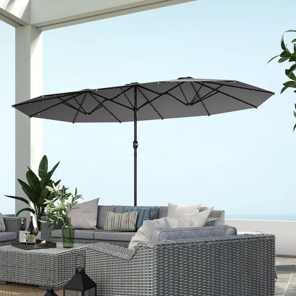 Outsunny Garden Parasol 14.4ft Double-Sided Sun Umbrella with Base, Patio Parasol with LED Solar Lights, Gray - product image 9
