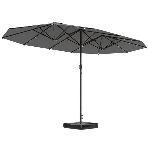 Outsunny Garden Parasol 14.4ft Double-Sided Sun Umbrella with Base, Patio Parasol with LED Solar Lights, Gray - product image 11