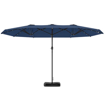 Outsunny Garden Parasol 14.4ft Double-Sided Sun Umbrella with Base, Patio Parasol with LED Solar Lights, Navy Blue - product image 1