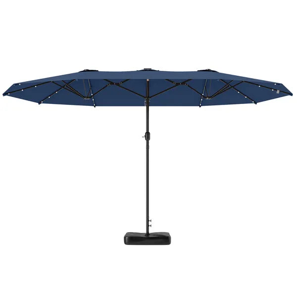 Outsunny Garden Parasol 14.4ft Double-Sided Sun Umbrella with Base, Patio Parasol with LED Solar Lights, Navy Blue - product image 1