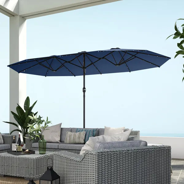 Outsunny Garden Parasol 14.4ft Double-Sided Sun Umbrella with Base, Patio Parasol with LED Solar Lights, Navy Blue - product image 9