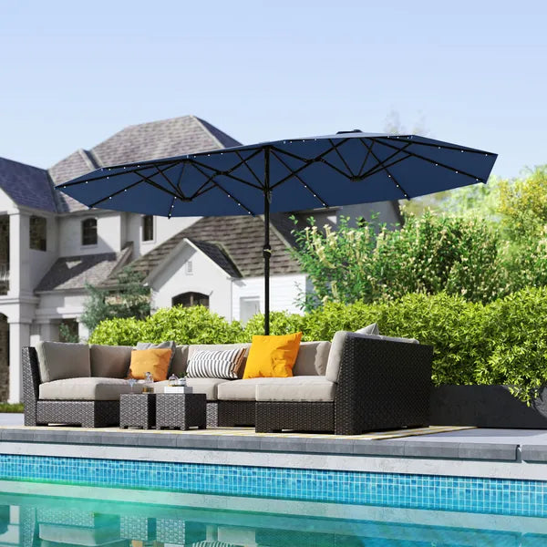 Outsunny Garden Parasol 14.4ft Double-Sided Sun Umbrella with Base, Patio Parasol with LED Solar Lights, Navy Blue - product image 10