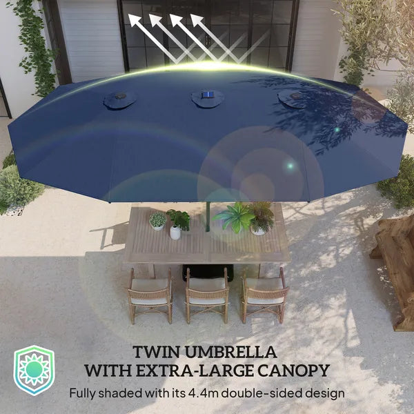 Outsunny Garden Parasol 14.4ft Double-Sided Sun Umbrella with Base, Patio Parasol with LED Solar Lights, Navy Blue - product image 7