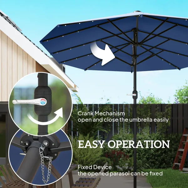 Outsunny Garden Parasol 14.4ft Double-Sided Sun Umbrella with Base, Patio Parasol with LED Solar Lights, Navy Blue - product image 6