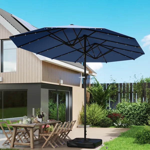 Outsunny Garden Parasol 14.4ft Double-Sided Sun Umbrella with Base, Patio Parasol with LED Solar Lights, Navy Blue - product image 8