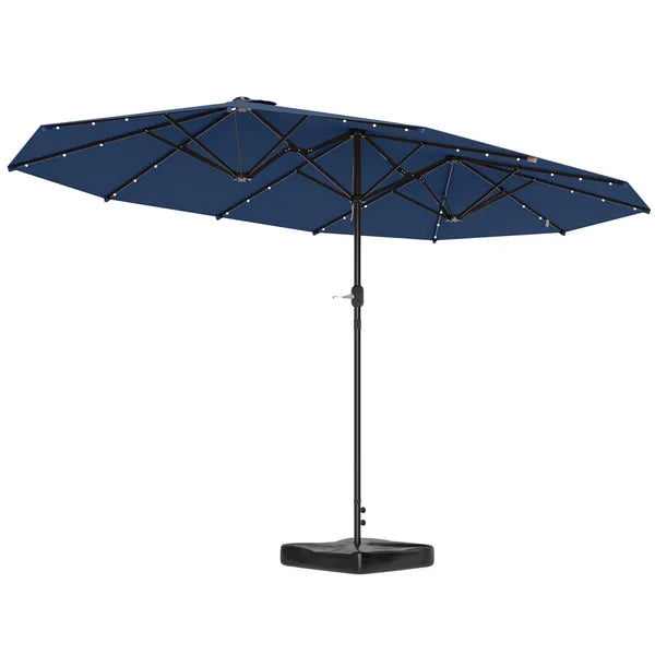 Outsunny Garden Parasol 14.4ft Double-Sided Sun Umbrella with Base, Patio Parasol with LED Solar Lights, Navy Blue - product image 11