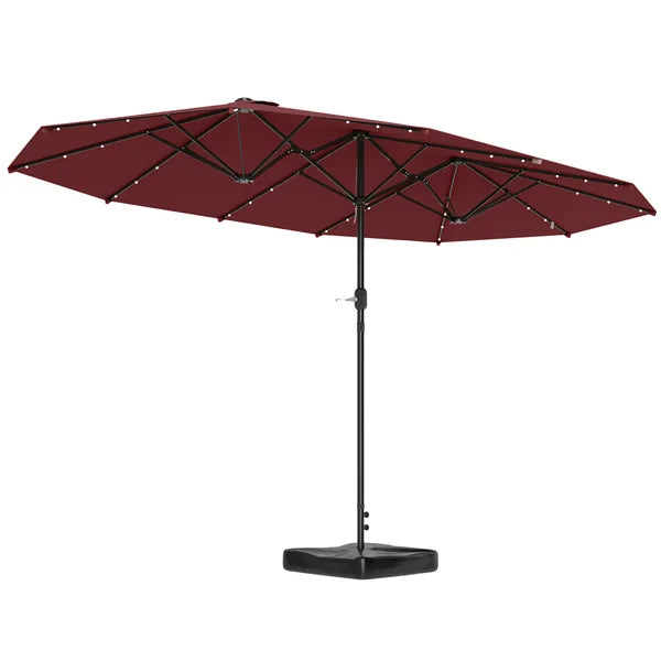 Garden Parasol 14.4ft Double-Sided Sun Umbrella with Base, Patio Parasol with LED Solar Lights, Wine Red - product image 11