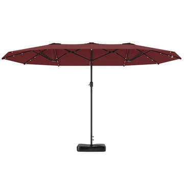 Garden Parasol 14.4ft Double-Sided Sun Umbrella with Base, Patio Parasol with LED Solar Lights, Wine Red - product image 1