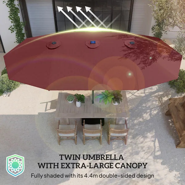 Garden Parasol 14.4ft Double-Sided Sun Umbrella with Base, Patio Parasol with LED Solar Lights, Wine Red - product image 7