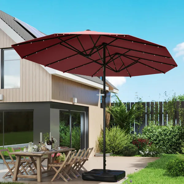 Garden Parasol 14.4ft Double-Sided Sun Umbrella with Base, Patio Parasol with LED Solar Lights, Wine Red - product image 8