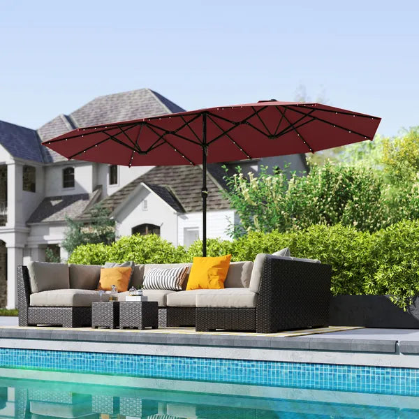 Garden Parasol 14.4ft Double-Sided Sun Umbrella with Base, Patio Parasol with LED Solar Lights, Wine Red - product image 10