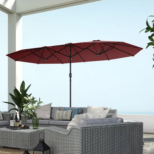 Garden Parasol 14.4ft Double-Sided Sun Umbrella with Base, Patio Parasol with LED Solar Lights, Wine Red - product image 9