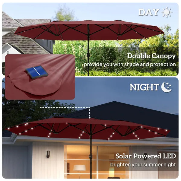 Garden Parasol 14.4ft Double-Sided Sun Umbrella with Base, Patio Parasol with LED Solar Lights, Wine Red - product image 4