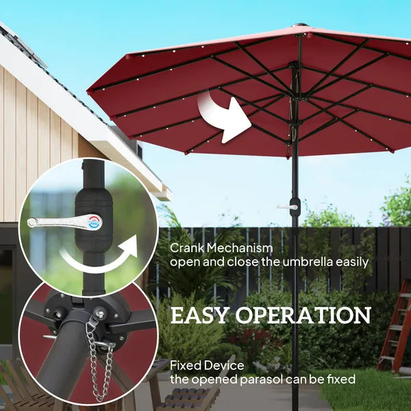 Garden Parasol 14.4ft Double-Sided Sun Umbrella with Base, Patio Parasol with LED Solar Lights, Wine Red - product image 6