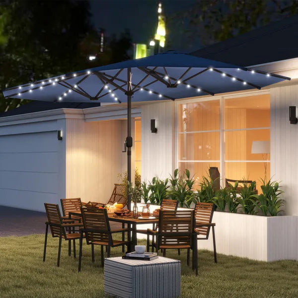 Outsunny Garden Parasol, Double-Sided Sun Umbrella with LED Solar Lights, Patio Parasol for Outdoor, Blue - product image 2