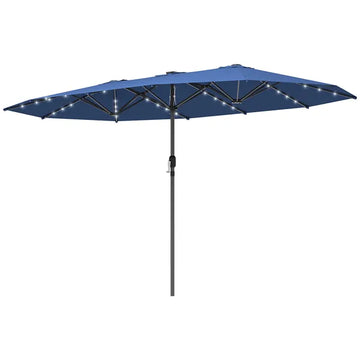 Outsunny Garden Parasol, Double-Sided Sun Umbrella with LED Solar Lights, Patio Parasol for Outdoor, Blue - product image 1