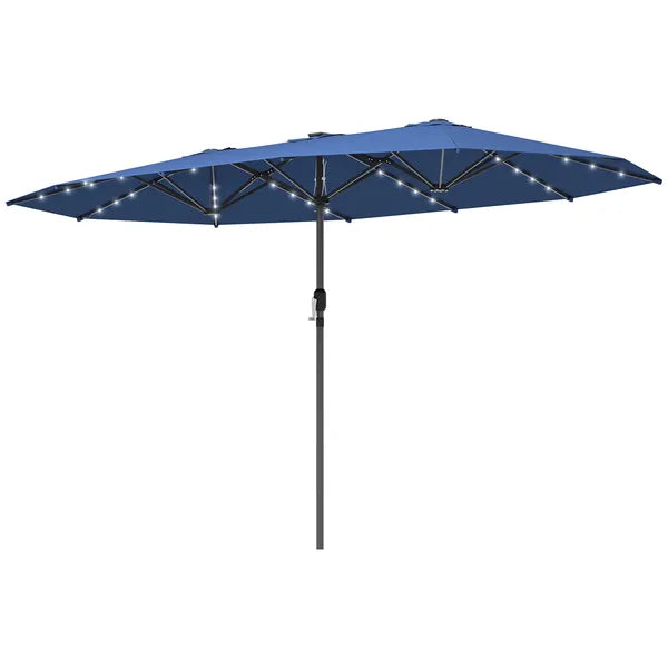 Outsunny Garden Parasol, Double-Sided Sun Umbrella with LED Solar Lights, Patio Parasol for Outdoor, Blue - product image 1