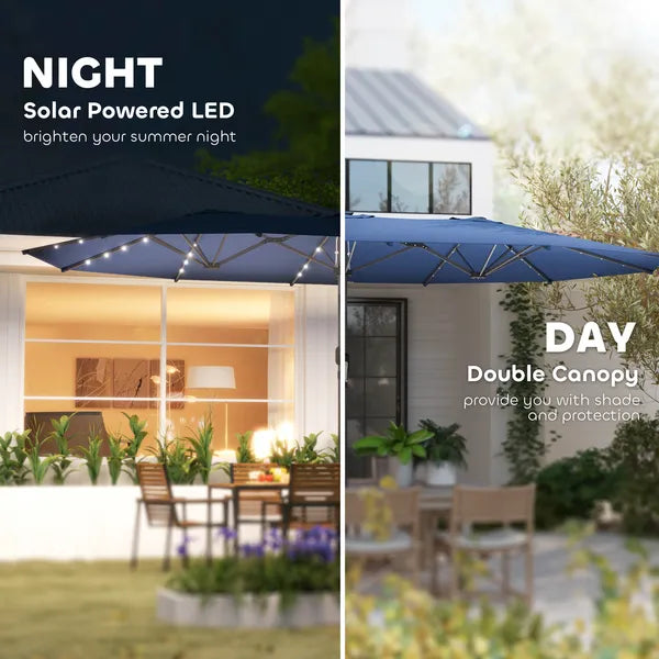 Outsunny Garden Parasol, Double-Sided Sun Umbrella with LED Solar Lights, Patio Parasol for Outdoor, Blue - product image 4