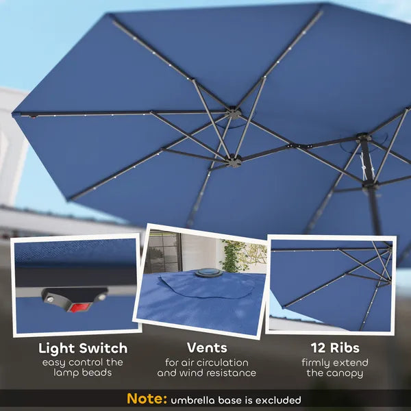 Outsunny Garden Parasol, Double-Sided Sun Umbrella with LED Solar Lights, Patio Parasol for Outdoor, Blue - product image 5