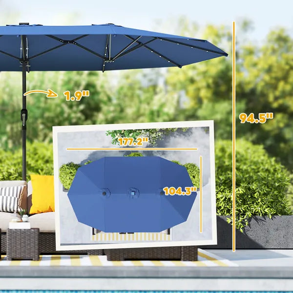 Outsunny Garden Parasol, Double-Sided Sun Umbrella with LED Solar Lights, Patio Parasol for Outdoor, Blue - product image 3