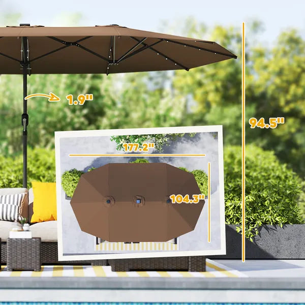 Outsunny Garden Parasol, Double-Sided Sun Umbrella with LED Solar Lights, Patio Parasol for Outdoor, Coffee - product image 3