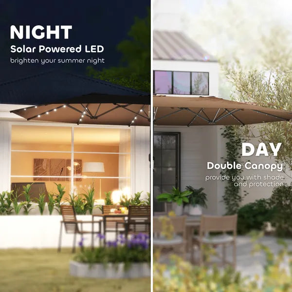 Outsunny Garden Parasol, Double-Sided Sun Umbrella with LED Solar Lights, Patio Parasol for Outdoor, Coffee - product image 4