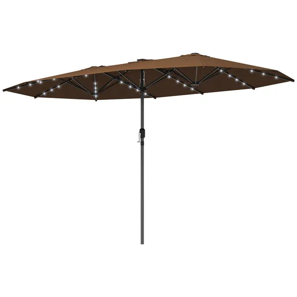 Outsunny Garden Parasol, Double-Sided Sun Umbrella with LED Solar Lights, Patio Parasol for Outdoor, Coffee - product image 1