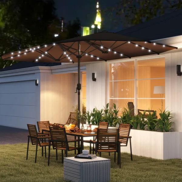 Outsunny Garden Parasol, Double-Sided Sun Umbrella with LED Solar Lights, Patio Parasol for Outdoor, Coffee - product image 2