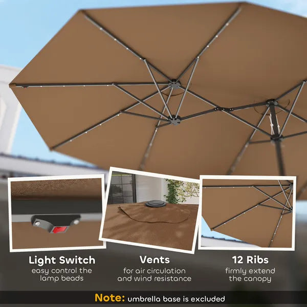 Outsunny Garden Parasol, Double-Sided Sun Umbrella with LED Solar Lights, Patio Parasol for Outdoor, Coffee - product image 5