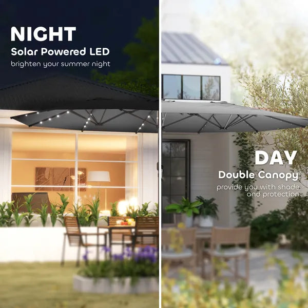 Outsunny Garden Parasol, Double-Sided Sun Umbrella with LED Solar Lights, Patio Parasol for Outdoor, Gray - product image 4
