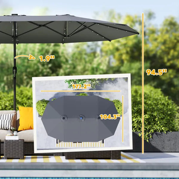 Outsunny Garden Parasol, Double-Sided Sun Umbrella with LED Solar Lights, Patio Parasol for Outdoor, Gray - product image 3
