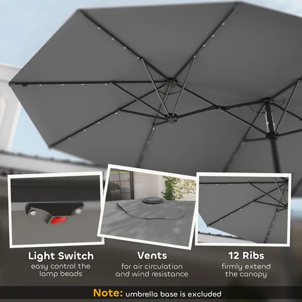 Outsunny Garden Parasol, Double-Sided Sun Umbrella with LED Solar Lights, Patio Parasol for Outdoor, Gray - product image 5